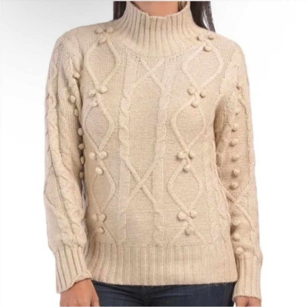 cupcakes & cashmere Mustard Yellow Cable Knot Bobble Turtleneck Sweater